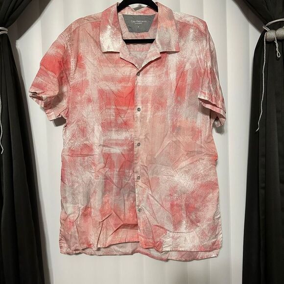 Calvin Klein Jeans coral/white tie die like design button up - Picture 1 of 8
